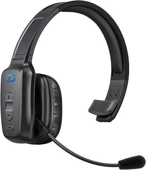 LEAYU Bluetooth Headset, Wireless Trucker Headset with Noise Canceling Microphone & Mute Button-60Hrs Truck Driver Headphone for Cellphone Office Work