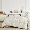 SUSYBAO Black Ruffle Duvet Cover King 100% Washed Cotton Cute White Lace Duvet Cover 3 Pieces Set 1 Farmhouse Shabby Chic Duvet Cover with Zipper Ties 2 Pillow Shams Soft Ruffled Bedding Set