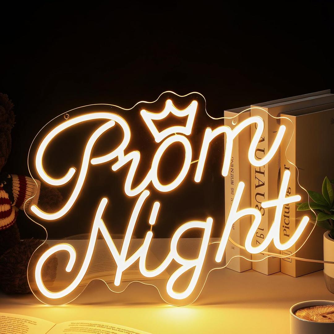 Retisee Prom Night Neon Sign LED Light Sign Warm White Prom Night Light up Background USB Powered Adjustable Brightness Wall Art Decor for Birthday Wedding Graduation Party Bar Gifts