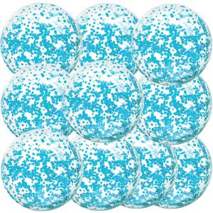 Civaner 10 Pcs Inflatable Glitter Beach Balls 16 Inch Sparkly Confetti Pool Balls for Party Decorations Blow up Balloon Toys for Outdoor Summer Wedding Beach Xmas (Teal Blue)