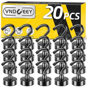 VNDUEEY 20 Pack Black Magnetic Hooks, 25Lbs Strong Magnet Hooks for Hanging, Metal Magnet Hooks Heavy Duty, Magnetic Hook for Home, Office, Classroom and Cruise Cabins