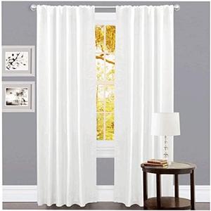 GFI LINEN CLUBS White Cotton Tab Top Curtains – 50x108 inch Window Panel Set, 2 Panels for Living Room, Bedroom or Bathroom, White