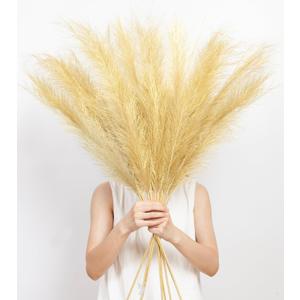 9 Pcs 45" Tall Pampas Grass Gold Decor, Long Stem Artificial Flower Floor Vase Large Faux Floral Pompas Fake Plants Dried Bouquet Arrangement Vase Filler for Boho Home Wedding Decoration