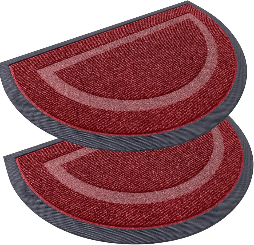 OLANLY 2 Pack Half Circle Door Mats, Waterproof All-Weather Indoor/Outdoor Welcome Mats, Sturdy Natural Rubber, Low-Profile Easy to Clean Doormats for Front Door, Patio, Porch, 29.5x17, Wine Red OLANLY 2 Pack Half Circle Door Mats, Waterproof All-Weather Indoor/Outdoor Welcome Mats, Sturdy Natural Rubber, Low-Profile Easy to Clean Doormats for Front Door, Patio, Porch, 29.5x17, Wine Red