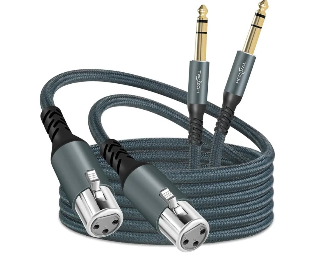 Twozoh XLR Female to 1/4 TRS Cable 3.3FT 2 Pack, Braided 6.35mm Stereo Jack Balanced to 3pin XLR Microphone Cable
