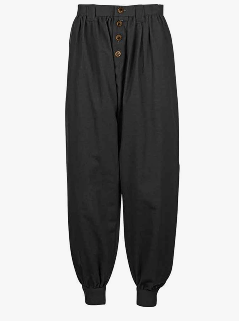 Mens Renaissance Pirate Linen Pants, Halloween Medieval Viking Gothic Navigator Costume Casual Trousers Cosplay (Black, XL)