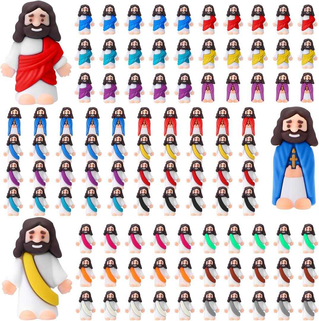 Bememo 100 Pcs Mini Jesus Figurine Bulk Everyone Needs a Little Jesus Pocket Toys for Share Pass The Love Religious Party Favors for Church and Sunday School