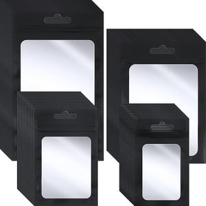 Zonon 400 Piece Black Plastic Bags 4 Sizes Self Sealing Sealable Treat Bags for Packaging Food Storage Pouch for Sample Cookies Jewelry (Long Hole)