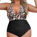 Yonique Women Plus Size One Piece Swimsuit Tummy Control Bathing Suits Lace up Plunge Swimwear 16W