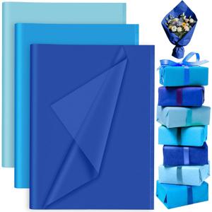 PLULON 60 Sheets Blue Tissue Paper Bulk, Tissue Paper for Gift Bags Crafts Packaging Birthday Baby Shower Bachelorette Bridal Shower Father Day Blue Party Frozen Mermaid Party Decorations