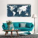 Blue World Map Canvas Wall Art for Living Room Large Office Canvas Artwork Decor Framed for Kitchen Kids Bedroom-20 x40