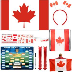 2026 World Cup Merch Soccer Fan Set Includes 10pcs Country Supporter Kit with Flag Headband, 2 Thunder Sticks,Flag,Wristband,Drawstring Bag,Dry Erase Schedule Poster & Pen