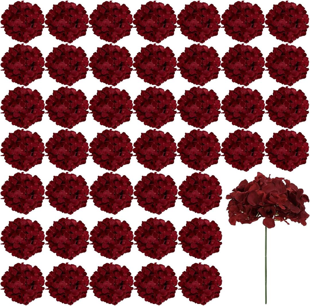 Auihiay 46Pcs Burgundy Hydrangea Artificial Flowers Silk Hydrangeas
Artificial Hydrangea Flowers with Stems for DIY Wedding Centerpiece, Garden, Home, Party, Baby Shower Decor