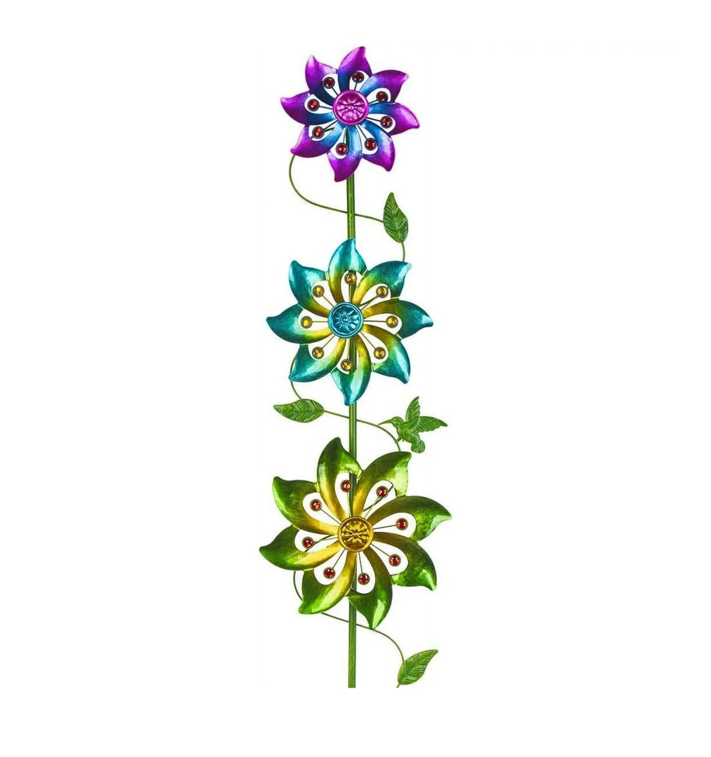 3 Blades Wind Spinner, Pinwheels for Yard and Garden, Metal Wind Spinners Outdoor, Colourful Wind Sculptures for Outside Patio Lawn Decoration