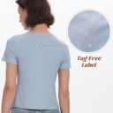 BAMBOO COOL Womens Henley T Shirts Short Sleeve Slim-Fit Tees Tops for Women Trendy Fashion Blouse (Large, Blue)