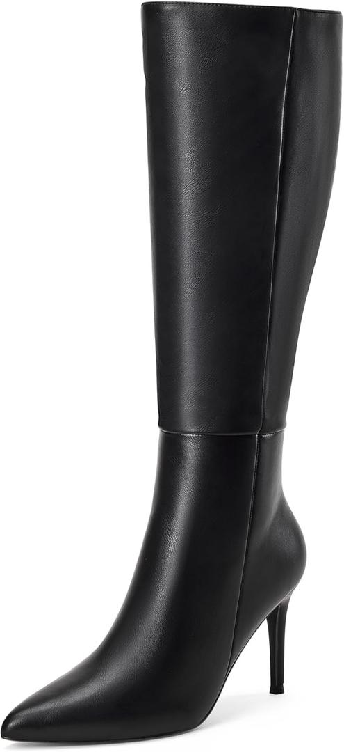 GENSHUO Women’s Stiletto Knee High Boots 3 Inch Closed Pointed Toe Boots High Side Zipper Heels Long Comfortable Sexy Daily Party Wear