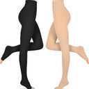 Compression Pantyhose for Women & Men, 2 Pairs 15-20mmHg Medical Graduated Compression Stockings Leggings (Medium, Open Toe/Black*Beige/2 Pair)