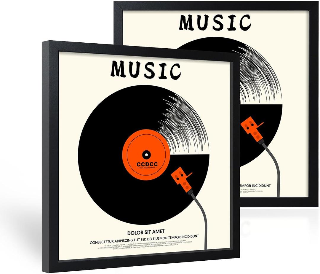 12.6x12.6 Vinyl Record Frame 2 Pack, Black Wooden Album Cover Display Frame with Tempered Glass Cover for Any 12 By 12 Inch Lp Record Cover
