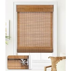 LazBlinds No Tools No Drill Cordless Bamboo Roman Shades, Light Filtering Window Treatment, Roll Up Bamboo Blinds for Window 25'' W x 64'' H, Ceylon Light Russet