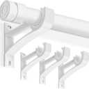 TOKPLNU Curtain Rod Bracket, Heavy Duty Curtain Rod Holders, Black Rod Hooks Hangers Drapery Single Decorative Rods Wall Brackets for 1 Inch Drape Poles, 4 Pack, White
