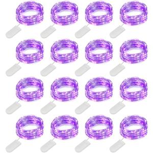 MUMUXI 16 Pack 10 ft Fairy Lights Battery Operated, 30 LED Mini String Lights Waterproof Copper Wire Firefly Starry Lights for DIY Halloween Party Christmas Festivals Decorations, Purple