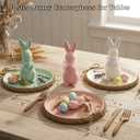 3 PCS Flocked Bunny Figurines, 5.5in Easter Bunny Decor with Ribbon Bow, Colorful Resin Rabbit Decor for Home, Spring Table Centerpieces, Easter Table Decor(Flocked 3pcs)