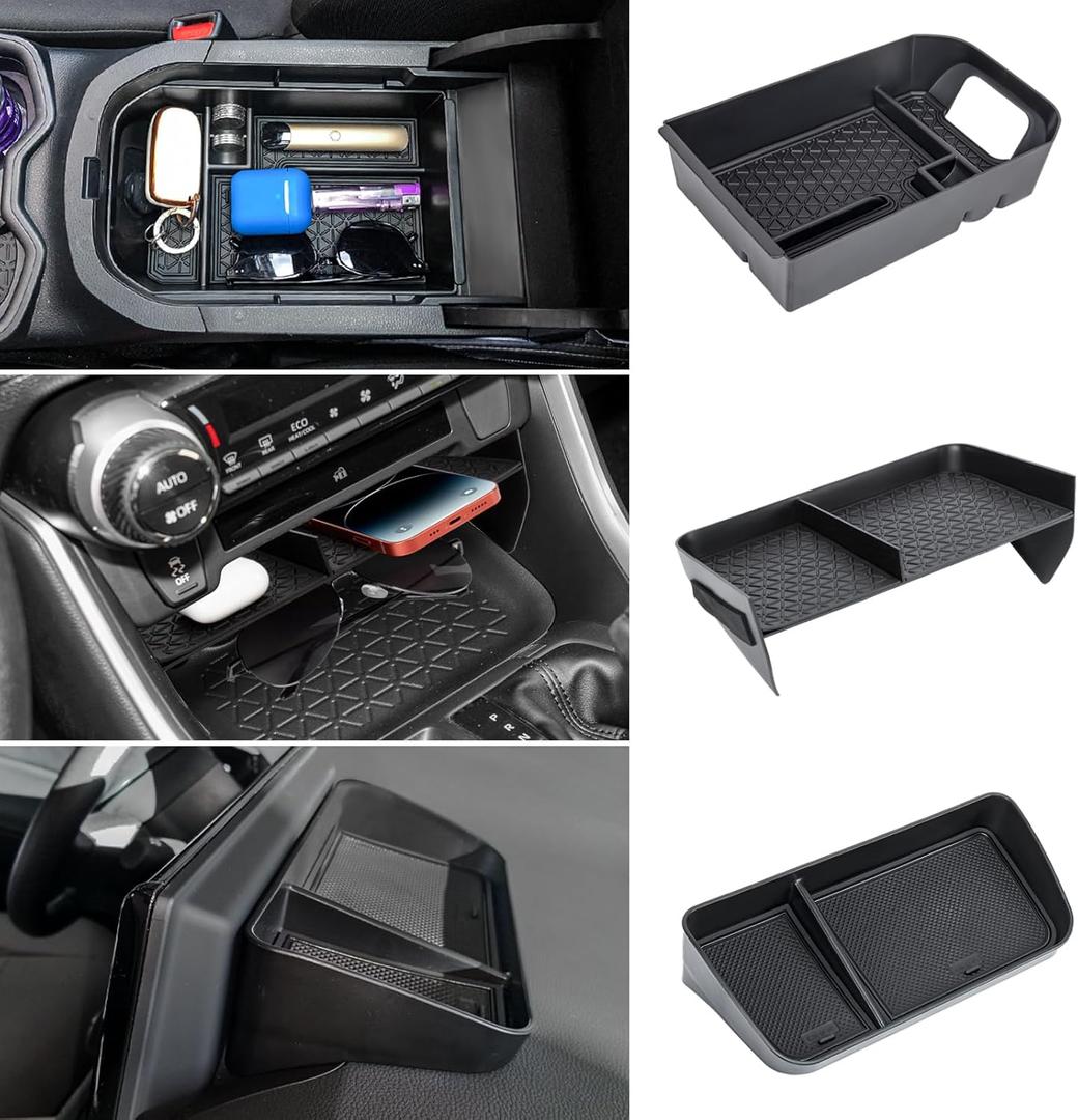 3PCS Center Console Organizer Tray and Armrest Storage Box Compatible with Toyota RAV4 2019-2022 2023 2024 2025 Dash Storage Tray Interior Accessories-Not for New 10.5'' Multimedia Display