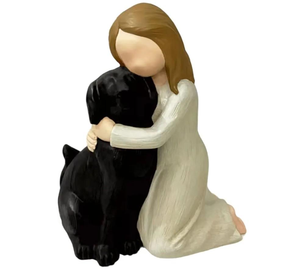 Pet Loss Gift For Dog Lover Girl Hold Dog Statue Resin Friendship Sculpture Figure Passeds Away Dog Memorials Gift