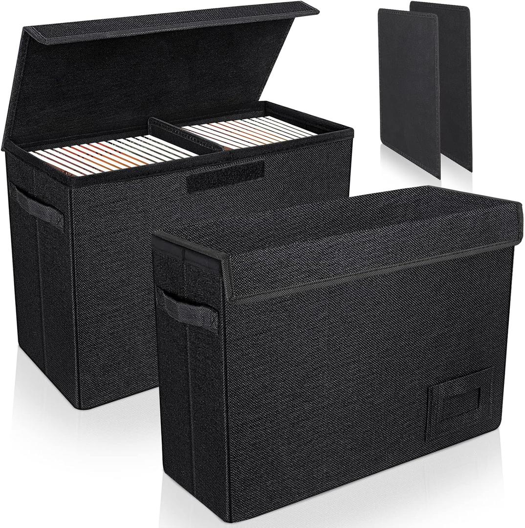 2-Pack Comic Book Storage Boxes, Collapsible Comics Book Case with Dividers and Carrying Handles, Comic Short Box Holds 150 Comics, 15.5" X 7.5" X 11.3" Heavy-Duty Stackable Case (Black)