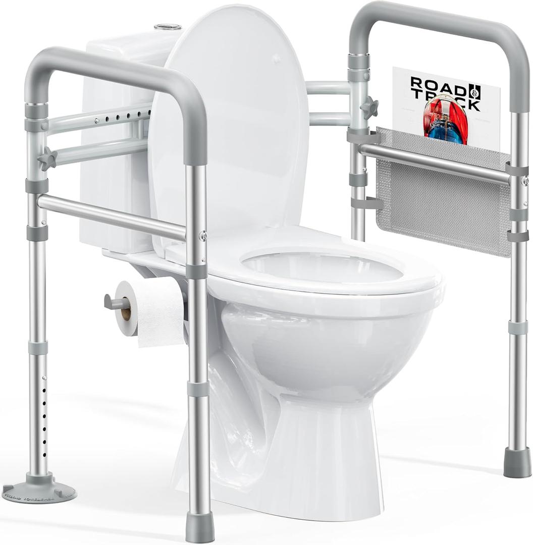 HOMLAND Toilet Safety Rails for Seniors, Adjustable Height & Width 350lb Toilet Handles for Elderly and Disabled, Foldable Toilet Safety Frame, Fit Any Toilet (Gray)