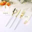 Goodluck 150 PCS White Gold Plastic Silverware Set for 50 Guests,50 Knives, 50 Forks and 50 Spoons, Food-grade material free of BPA, Gold Plastic Cutlery Ideal for Weddings, Birthdays, Graduation
