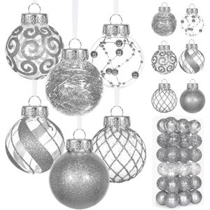 Ouddy Decor 36 Pcs Clear Christmas Ball Ornaments, 2.36" Shatterproof Silver Plastic Christmas Ornaments Set Decorative Hanging Transparent Baubles for Xmas Tree Holiday Party Decor, Silver