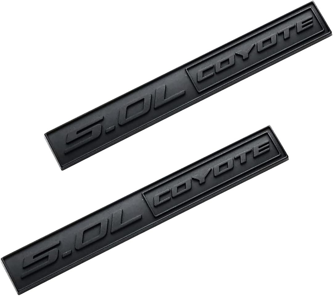 2X 5.0L Coyote Emblems, 3D Trim Fender Hook Trunk Badge Decals Stickers (Black)