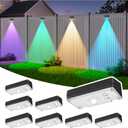 8 Pcs Solar Fence Lights,Fence Lights Solar Powered Waterproof IP65 Multicolor Led 12 Fixed Colors RGB Color Changing for Pool, Deck, Patio, Porch, Stairs, Holiday