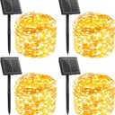 Minetom Solar String Lights, 4 Packs Total 132Ft 400 LED Solar Fairy Lights, Waterproof Solar Lights for Outside Patio Yard Tree Wedding Christmas, Warm White