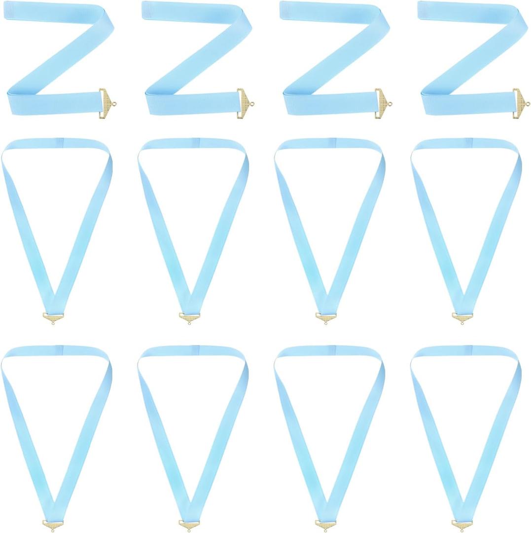 PATIKIL Award Neck Ribbons, 12 Pack Polyester Medal Lanyards with Snap Clip Blank Award Ribbon for Competitions Achievement Sports Party, Sky Blue