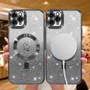 NITITOP Compatible with iPhone 11 Pro Max Case Cute Clear Glitter [Compatible for MagSafe] Plating Heart Sparkle Bling Magnetic Girl Women Electroplated Frame Camera Protection Back Cover - Black