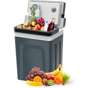 SubSun 27 Quart Electric Cooler and Warmer with Handle, 25L Portable Thermoelectric Fridge for Vehicles & Trucks, 12 Volt Car Fridge Cooler with 12V DC & 110 AC for Camping, Travel & Picnics, Grey