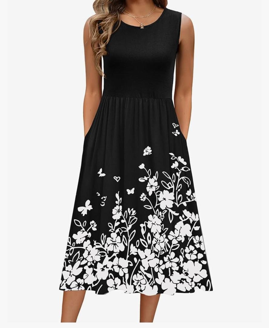 Zeagoo Women's Summer Tank Midi Dress with Pockets Floral Sleeveless A-Line Casual Loose T-Shirt Dresses Beach Sundress 2025, M