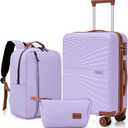 Carry On Luggage Set 22x14x9 Airline Approved Luggage Sets 3 Piece,Suitcases with Wheels,ABS Hard Case Luggage with TSA Lock Spinner Wheels(20 Inch,BP/TB) (Purple)