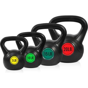 Fitvids Wide Grip 4-Piece Kettlebell Exercise Fitness Weight Set, 5/10/15/20 LB, Black