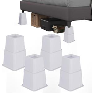 Heavy Duty Bed Risers - Set of 4 Adjustable Furniture Risers, Elevation Heights of 3, 5 & 8 Inches, Supports Up to 1,300 lbs for Bed, Couch, Table & Chair(White)
