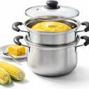 Cuscuzeira Brazilian Cuscuz Steamer Pot 2-Tier Stainless Steel Steamer for Couscous, Rice, Dumplings, and Vegetables Compact 18cm Cooker for Daily Meals, Apartments, and Small Households