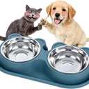 Stainless Steel Double Pet Bowls with Non-Slip Base, Detachable Dog Cat Food and Water Feeder Set, Anti-Spill & Easy to Clean Pet Feeding Bowls for Small Dogs & Cats
