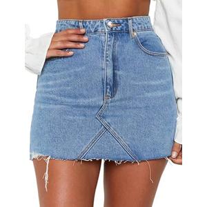 Just Quella Women's Stretch Jean Skirt Fringed Slim Fit Denim Bodycon Mini Skirt L