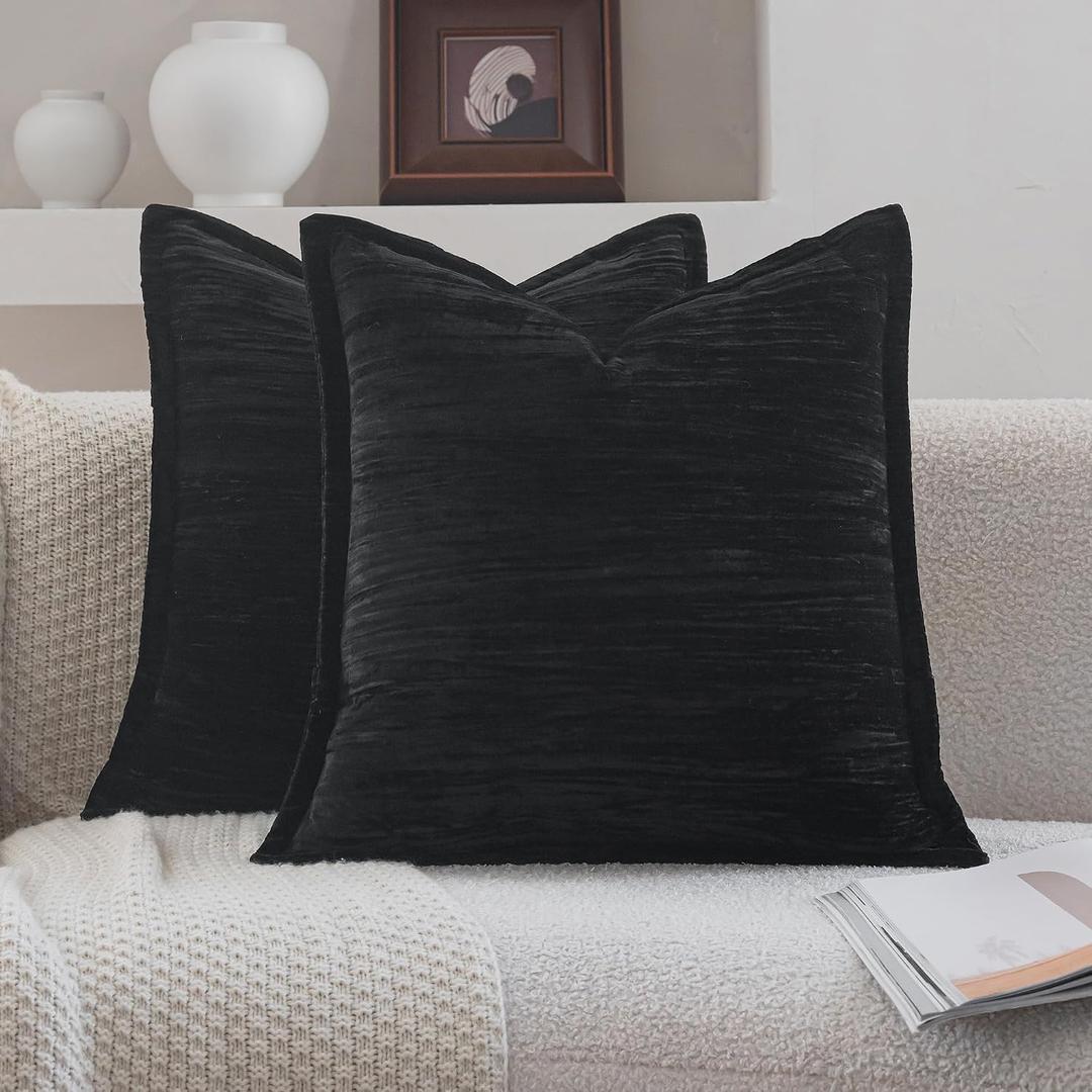 Neelvin Set of 2 Velvet Decorative Throw Pillow Covers 18x18 Inch Black Modern Luxury Cushion Covers Textured Pillow Cases for Living Room Home Decor Couch Sofa