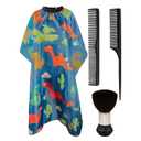 Kids haircut cape and Neck Duster Brush Hair Comb Set,hair cutting cape with Adjustable Closure barber cape (Blue Cartoon Dinosaur)