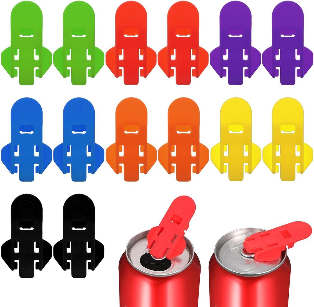 14 PCS Colorful Drink Can Protector Cap, Leakproof Soda Top Ring Opener Tool for Pop Coke Beer, Premium Plastic Shields Can Openers for Prevent Dust at Party BBQ Beach, Manual Easy Can Opener