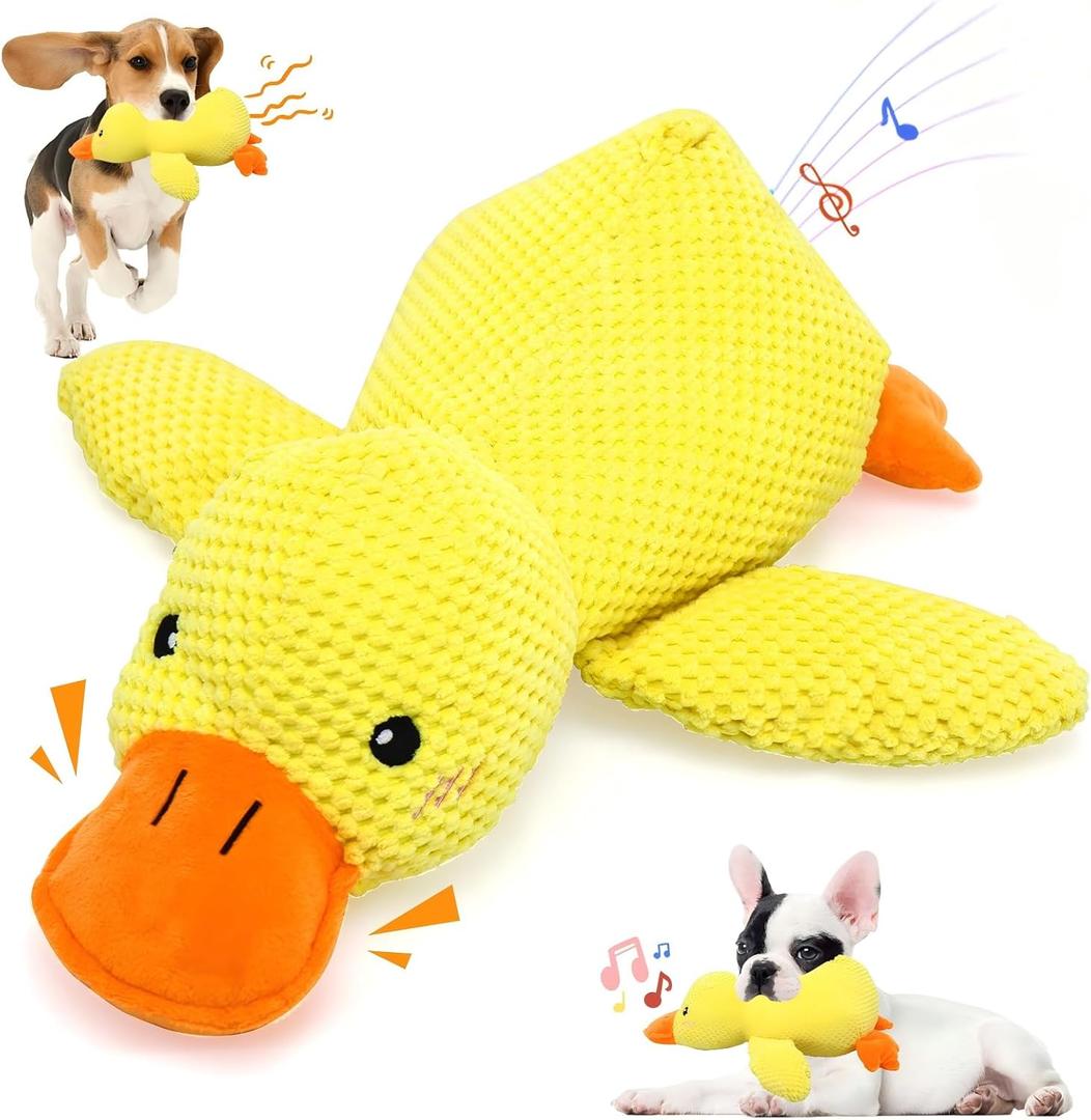 Calming Duck Toy for Dogs, 2026 New Interactive Crinkle Toy with Quack Sound for Dogs Teeth, Soft Stuffed Plush Mellow Calming Duck Pillow for Puppy Keep Busy - Yellow, 9.8"x8.6" (S)
