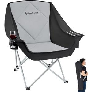 KingCamp Oversized Camping Chair, Heavy Duty 500lbs Folding Couch for Adults, Padded Large XL Comfortable Sofa Seat with Ice Bag Cup Holder for Outdoor Sports Backyard Patio Lawn (Black/Grey L)